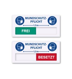 Türschild mit Schieber | Weiß | 120x55mm | Mundschutzpflicht
